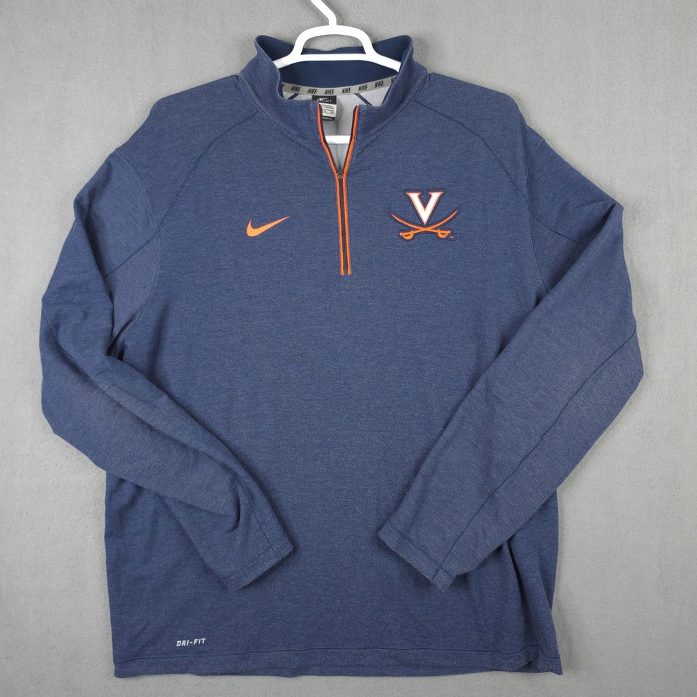 Nike Virginia Cavaliers UVA Quarter Zip Pullover Mens XXL Blue Orange Dri-Fit